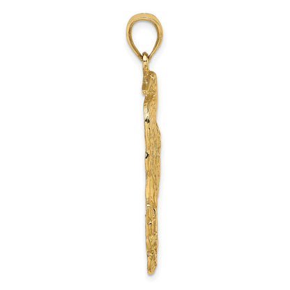 14k Yellow Gold Textured Standing Egret Bird Charm