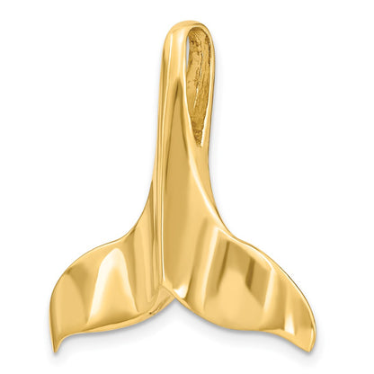 14k Yellow Gold 3-D Polished W/ Hidden Bail Whale Tail Charm