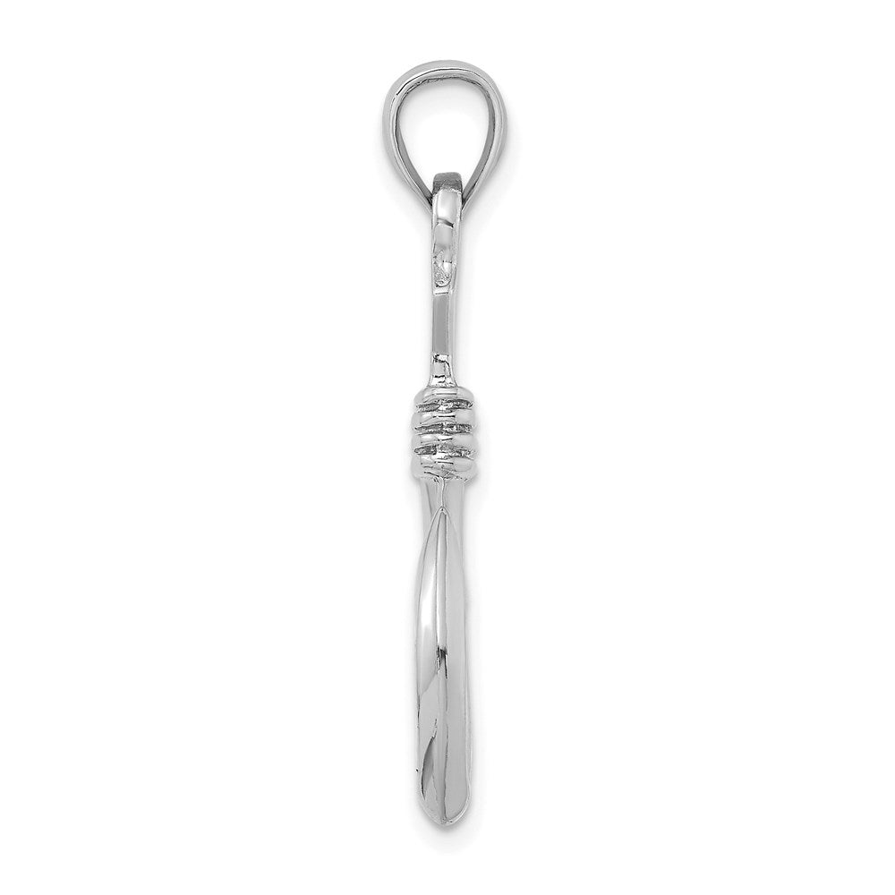14k White Gold 3-D Large Fish Hook with Rope Charm