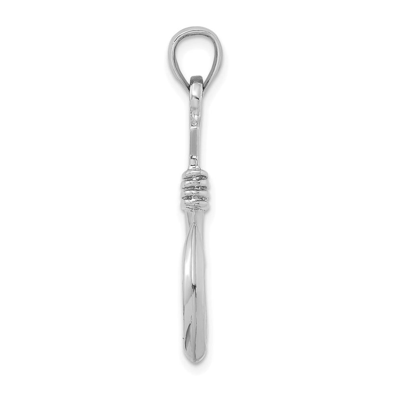 14k White Gold 3-D Large Fish Hook with Rope Charm