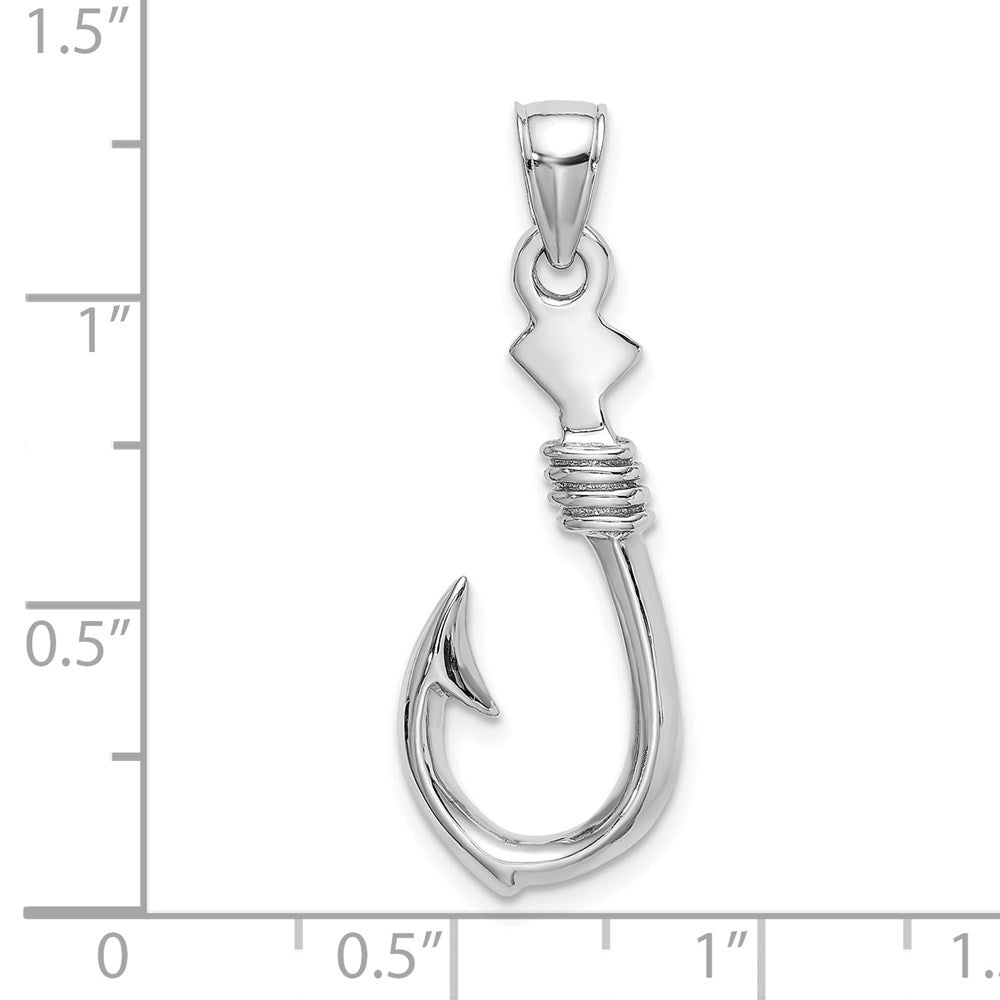 14k White Gold 3-D Large Fish Hook with Rope Charm