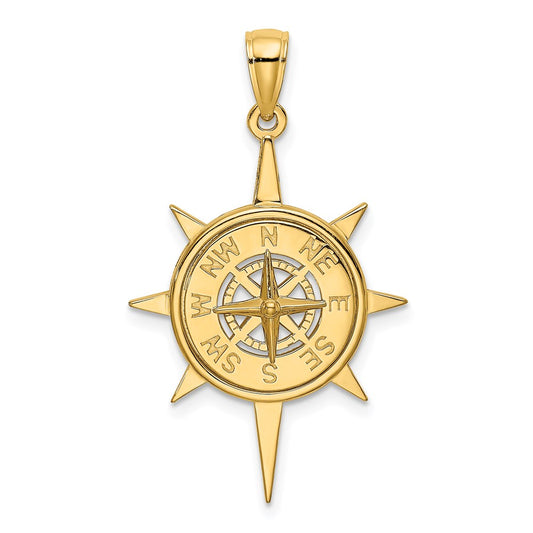 14k Yellow Gold Star Frame w/ Nautical Compass Center Charm