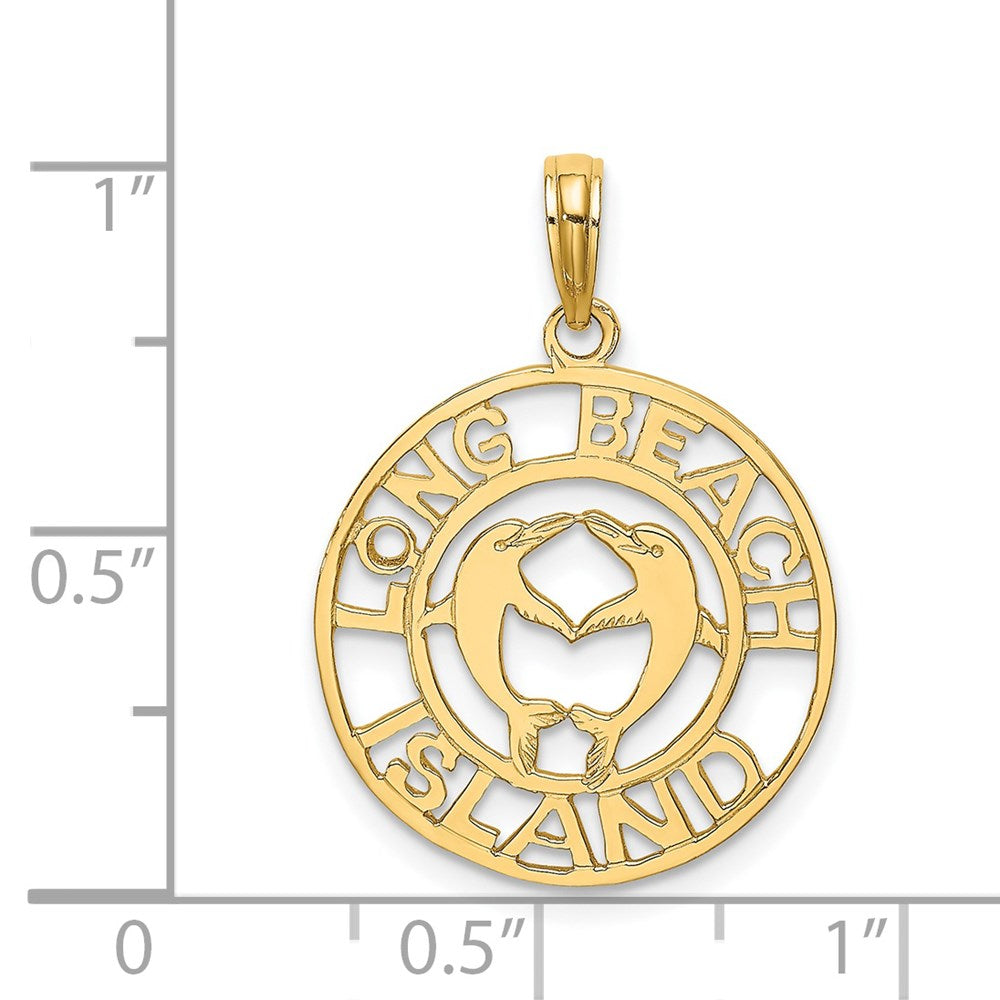 14k Yellow Gold LONG BEACH ISLAND w/ Dolphins Charm