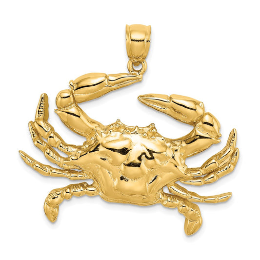 14k Yellow Gold Blue Crab Charm
