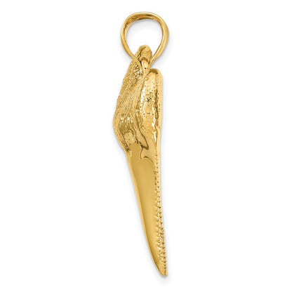14k Yellow Gold Solid Polished 3-D Shark Tooth Pendant
