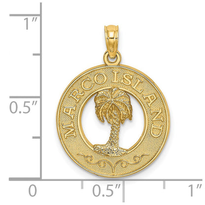 14k Yellow Gold MARCO ISLAND Circle w/ Palm Tree Charm