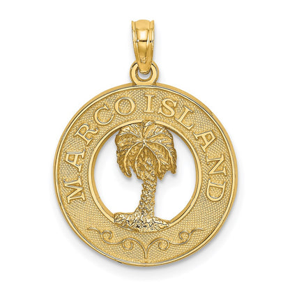 14k Yellow Gold MARCO ISLAND Circle w/ Palm Tree Charm