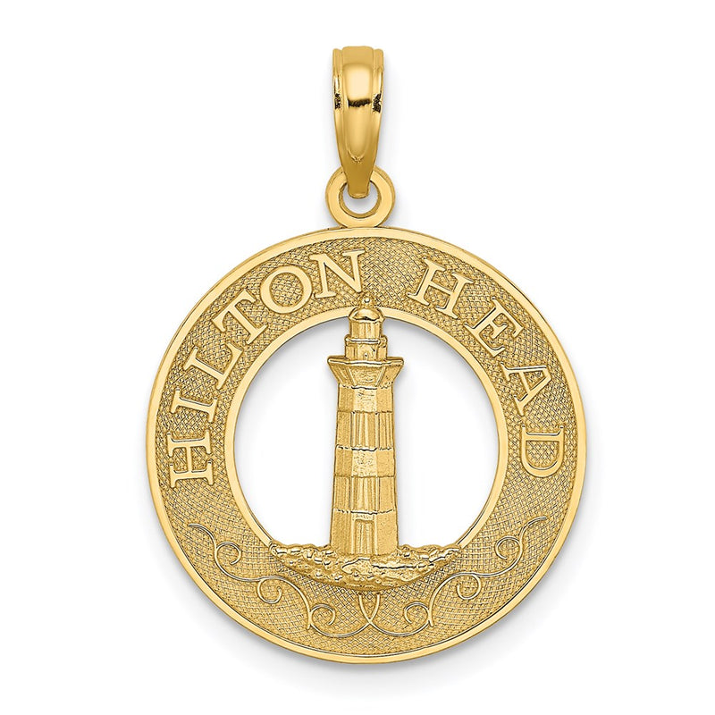 14k Yellow Gold HILTON HEAD Lighthouse Round Charm