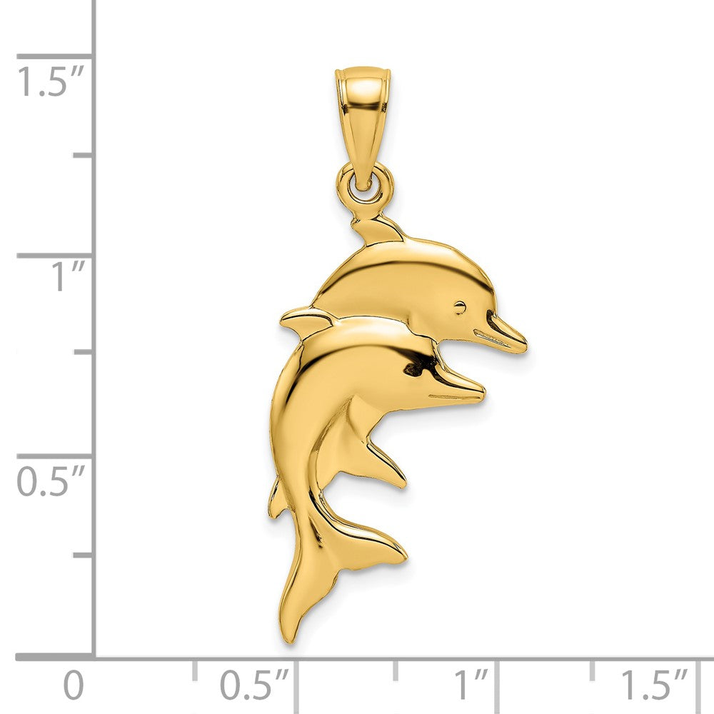 14k Yellow Gold 2-D Polished Double Dolphins Charm