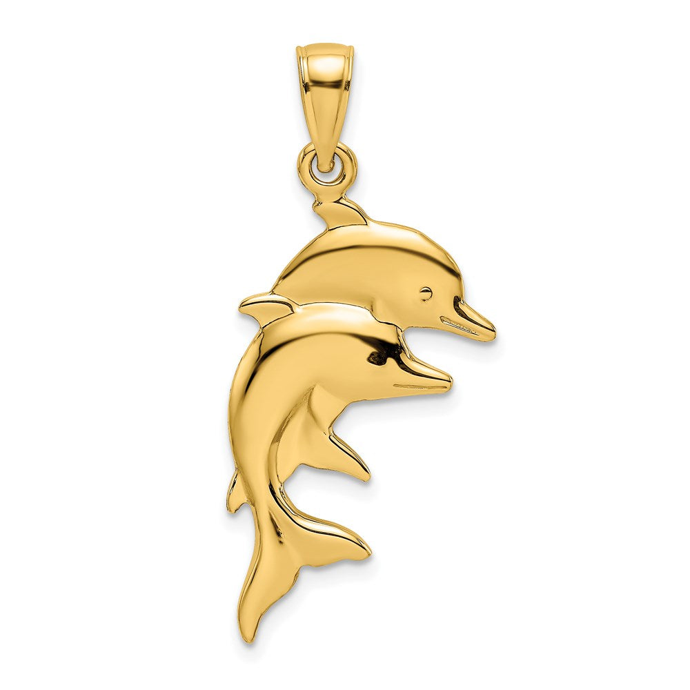 14k Yellow Gold 2-D Polished Double Dolphins Charm