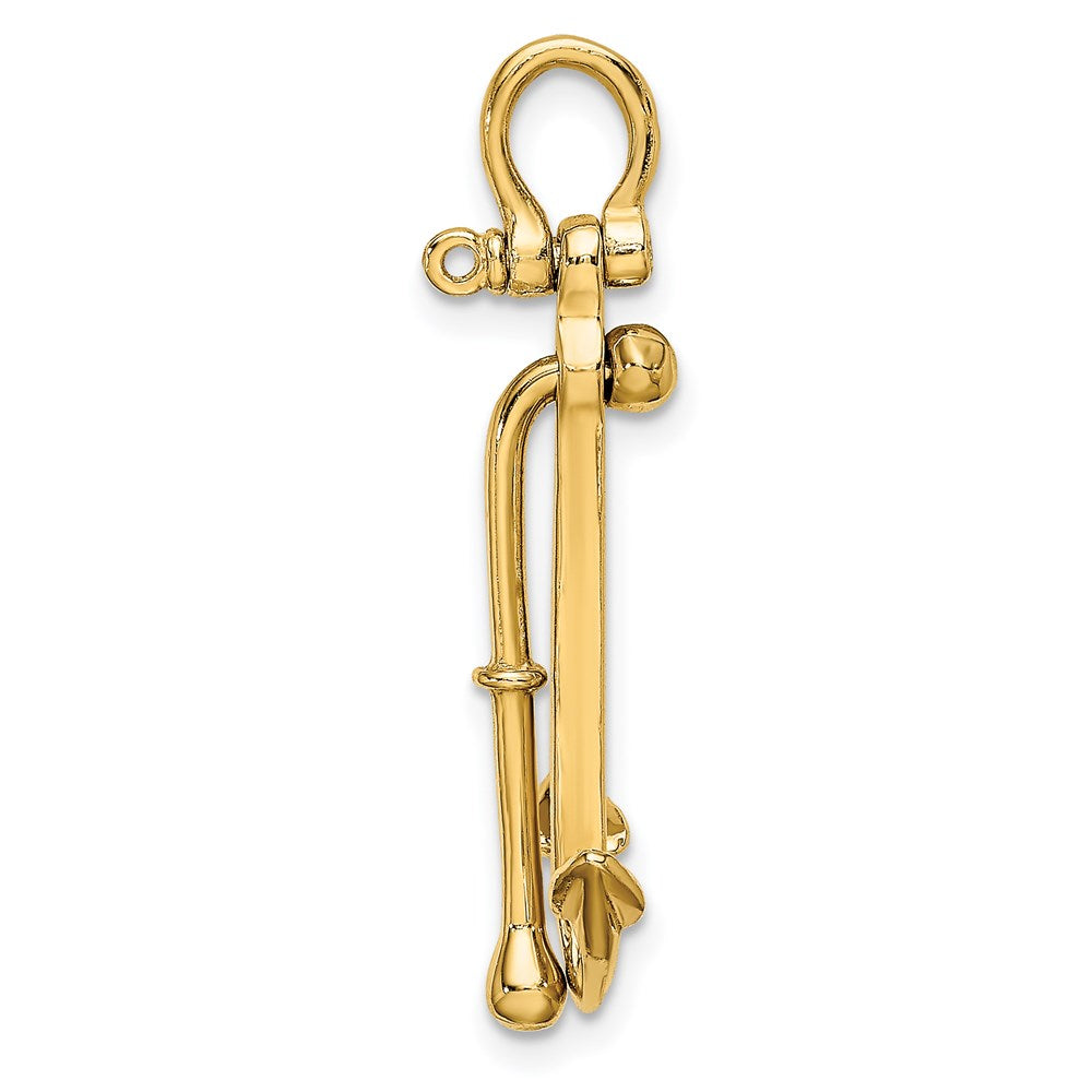 14k Yellow Gold 3-D Polished Anchor 2 Piece and Moveable Charm