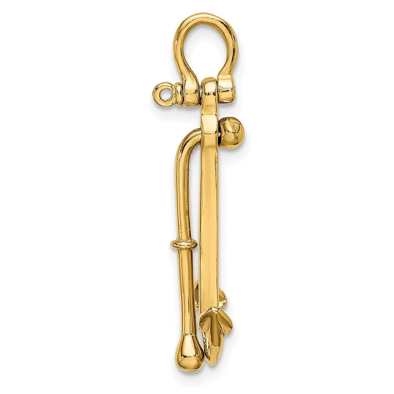 14k Yellow Gold 3-D Polished Anchor 2 Piece and Moveable Charm