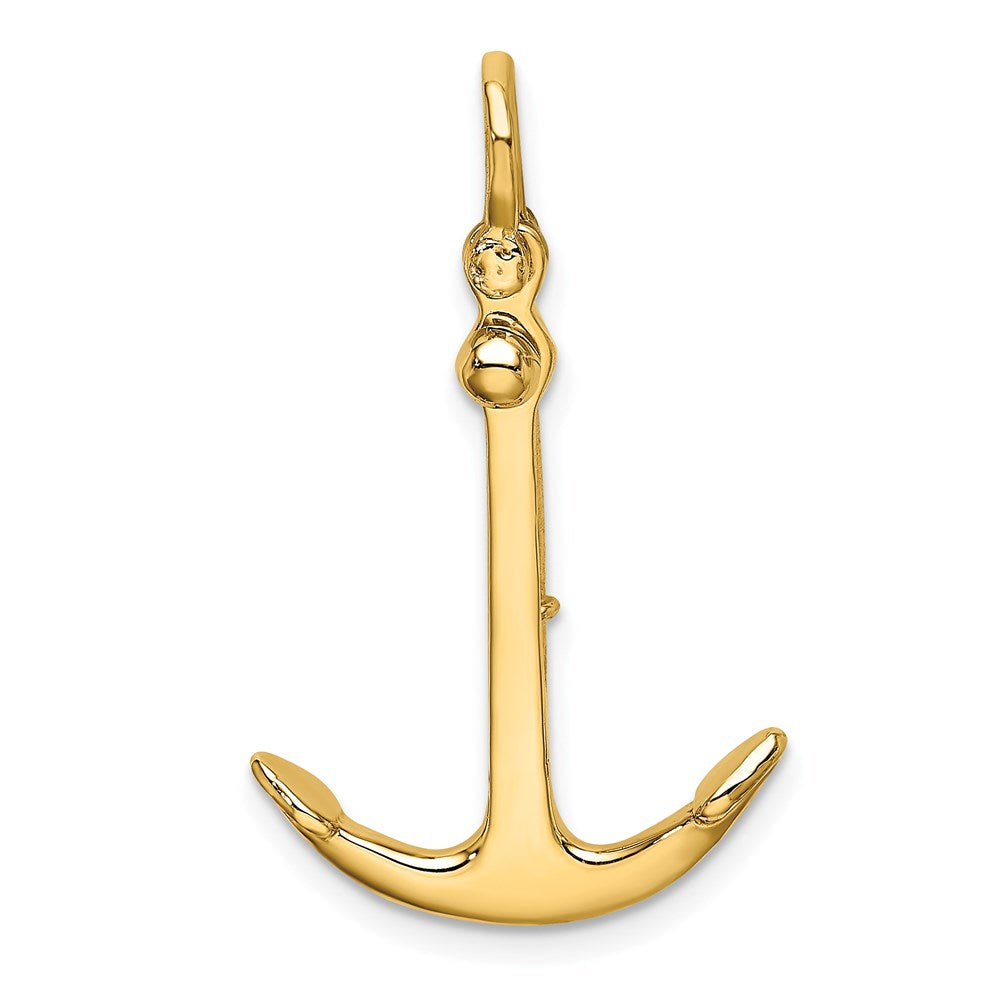 14k Yellow Gold 3-D Polished Anchor 2 Piece and Moveable Charm
