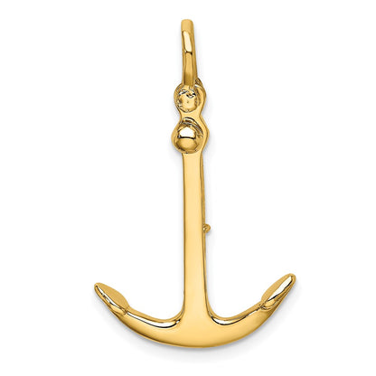 14k Yellow Gold 3-D Polished Anchor 2 Piece and Moveable Charm
