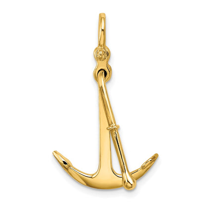 14k Yellow Gold 3-D Polished Anchor 2 Piece and Moveable Charm