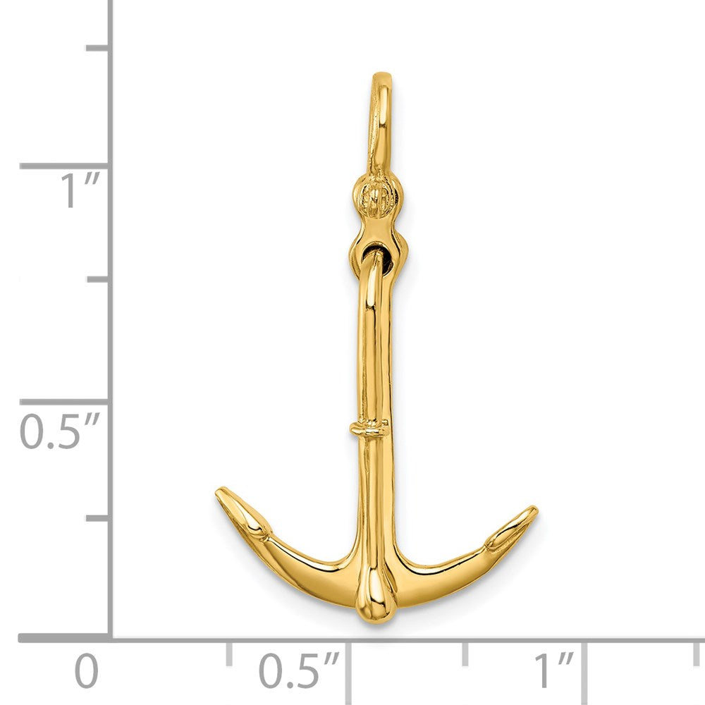 14k Yellow Gold 3-D Polished Anchor 2 Piece and Moveable Charm