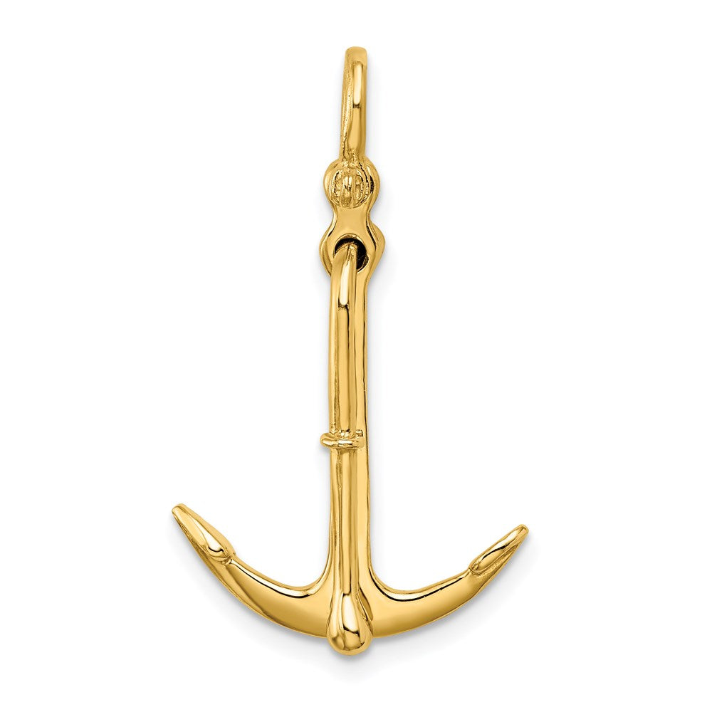 14k Yellow Gold 3-D Polished Anchor 2 Piece and Moveable Charm