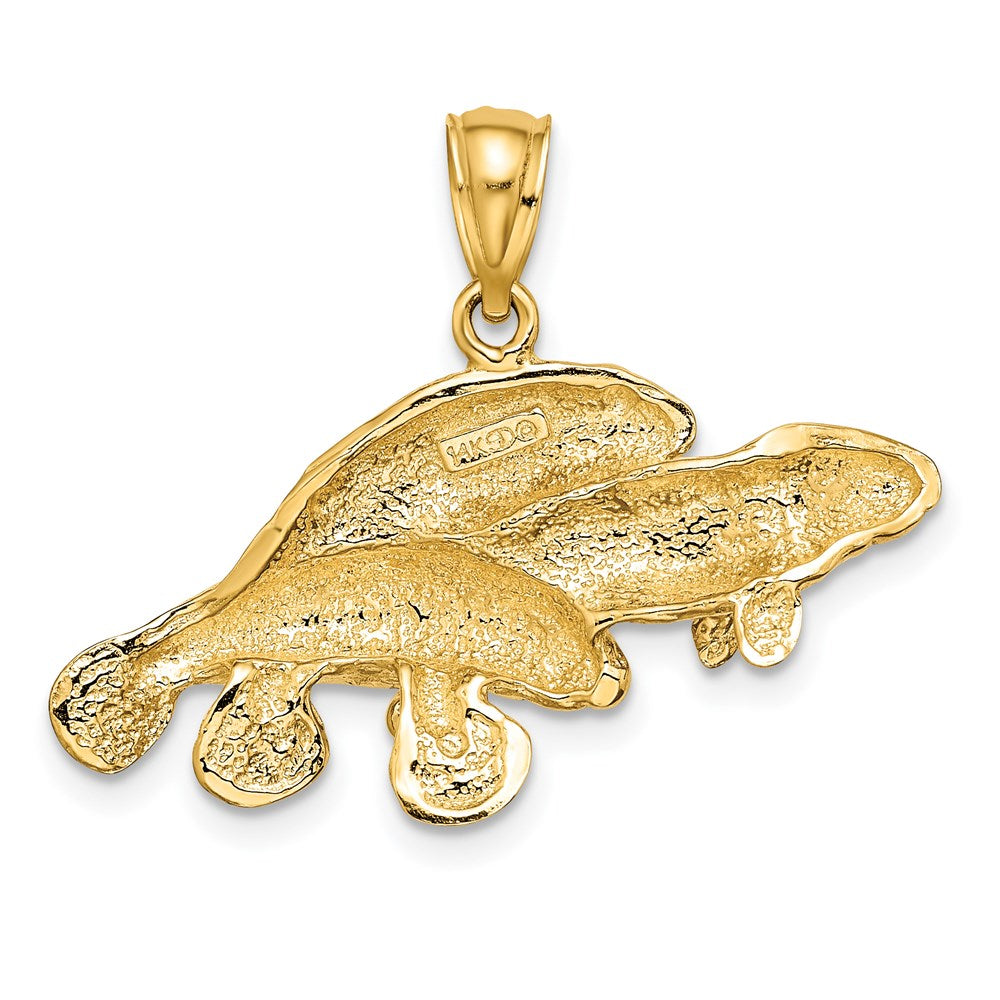 14k Yellow Gold 2-D /Polished Three Manatees Charm
