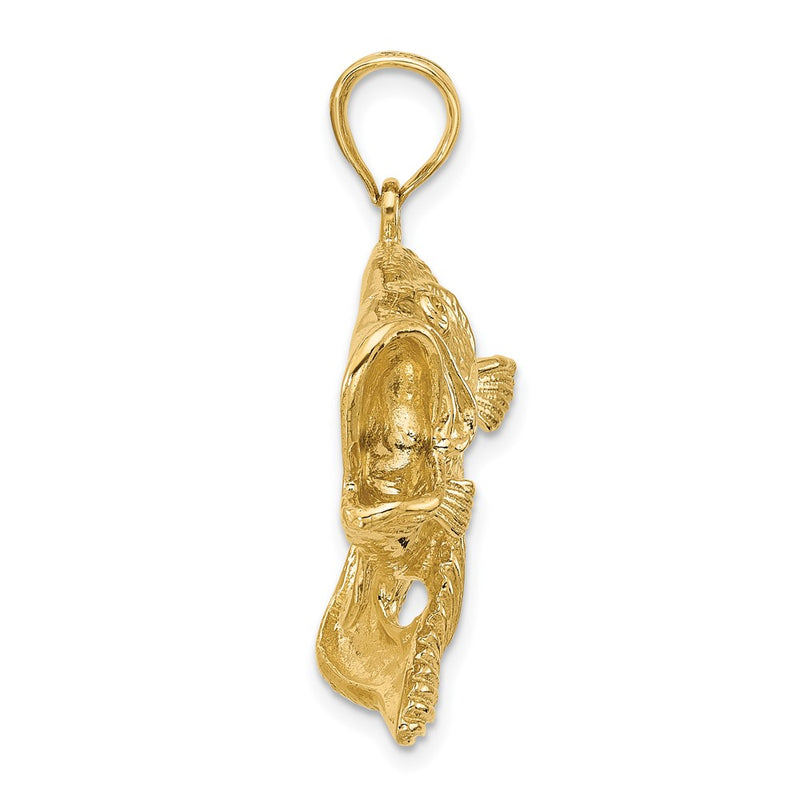 14k Yellow Gold 2-D Bass Fish Jumping Charm