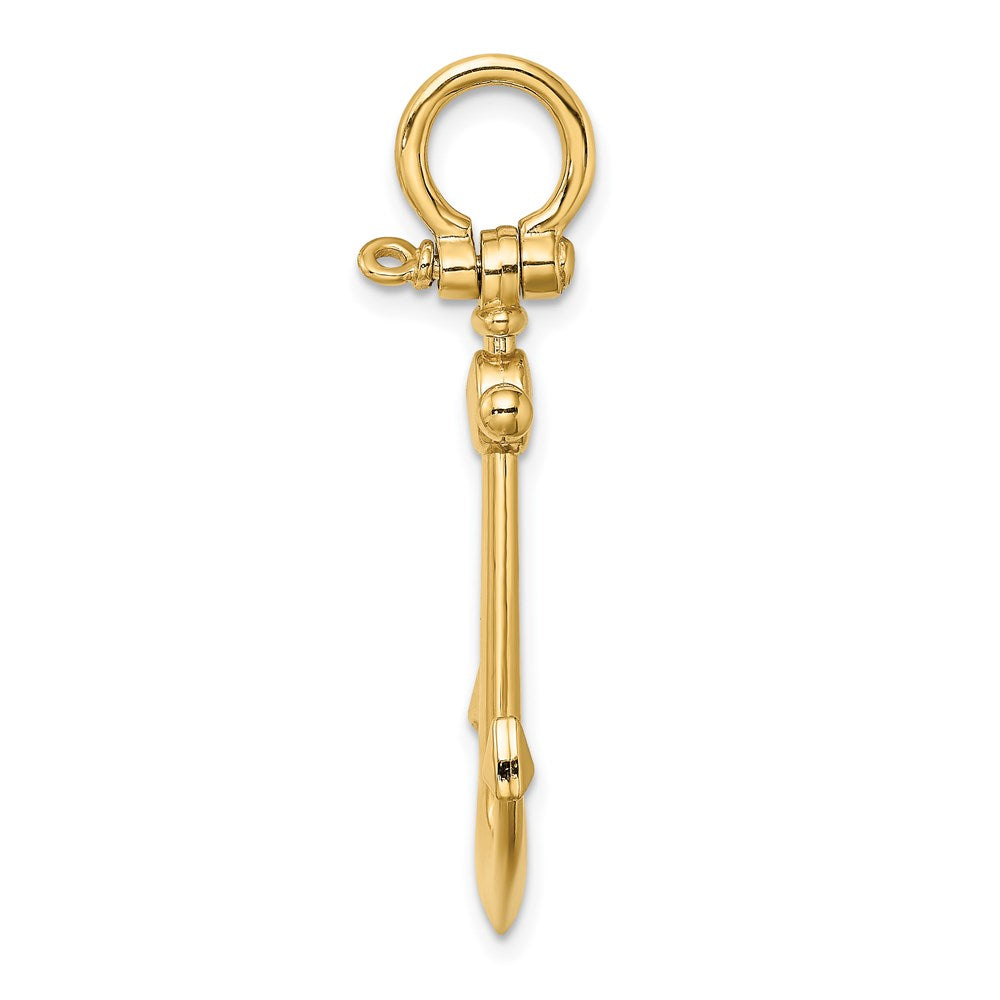 14k Yellow Gold 3-D Small Anchor w/ Shackle Bail Charm
