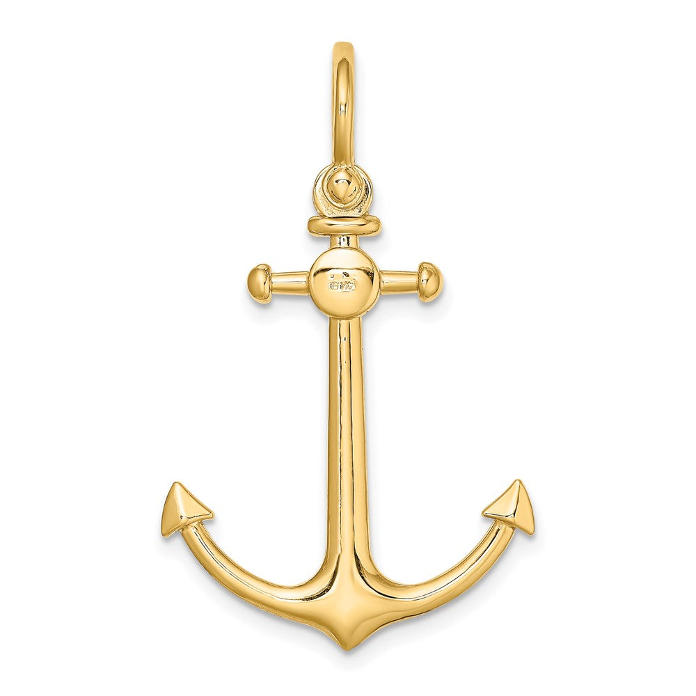 14k Yellow Gold 3-D Small Anchor w/ Shackle Bail Charm