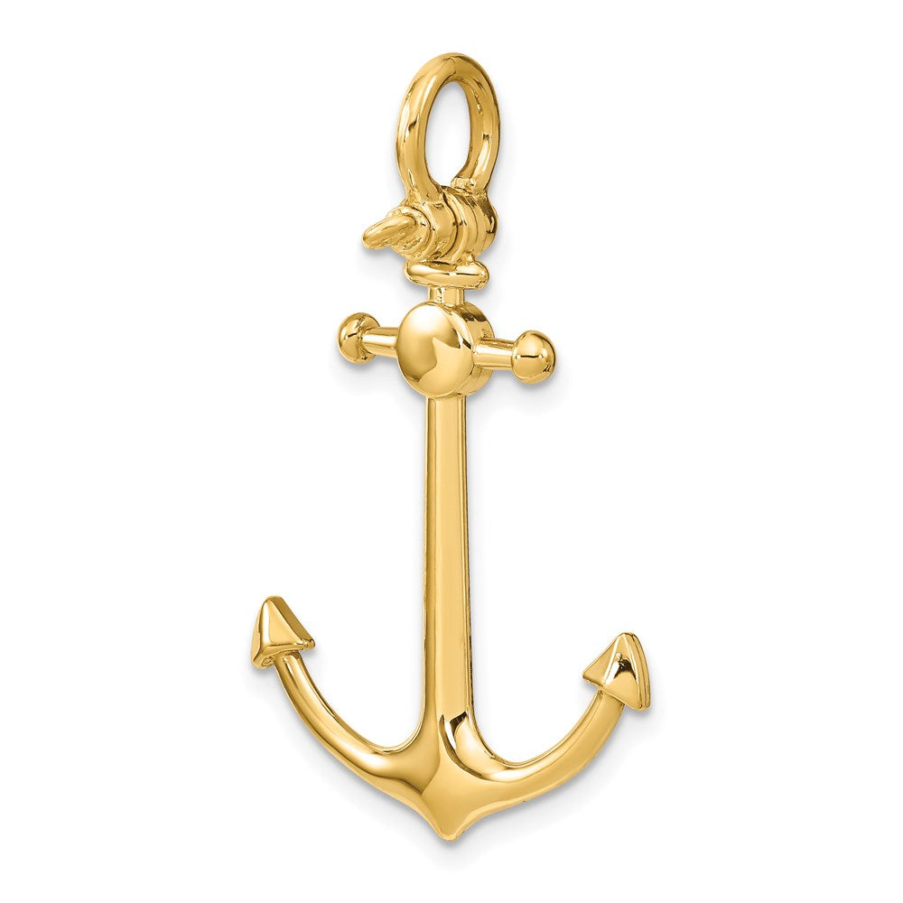 14k Yellow Gold 3-D Small Anchor w/ Shackle Bail Charm