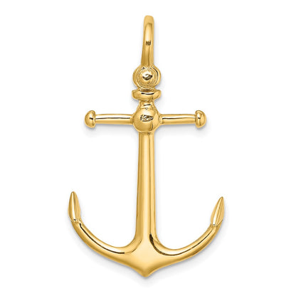 14k Yellow Gold 3-D Anchor w/ Shackle Bail Charm