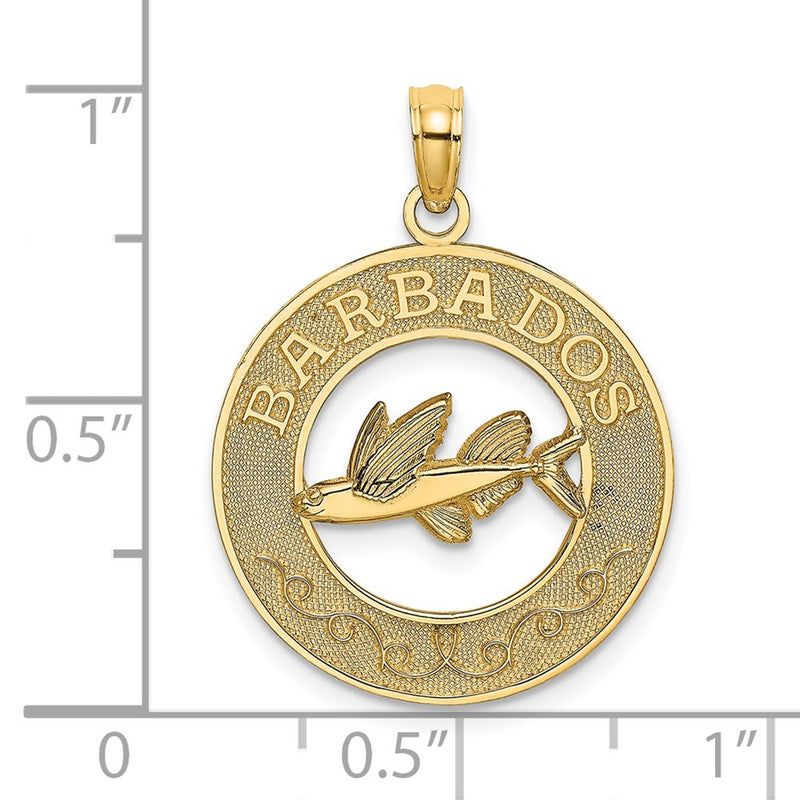 14k Yellow Gold BARBADOS w/Flying Fish Circle Charm