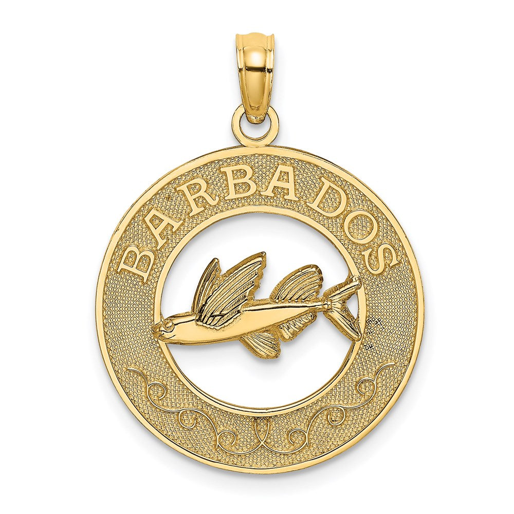 14k Yellow Gold BARBADOS w/Flying Fish Circle Charm