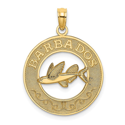 14k Yellow Gold BARBADOS w/Flying Fish Circle Charm