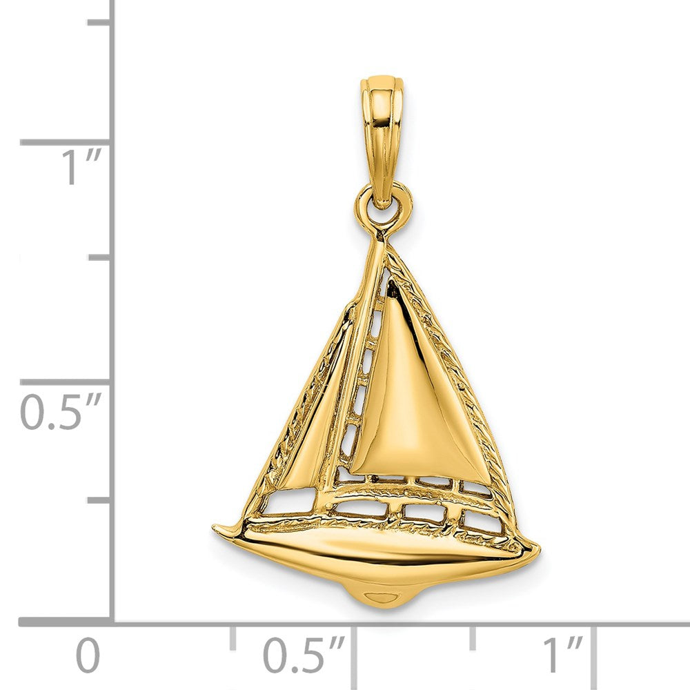 14k Yellow Gold 2-D Sailboat Charm