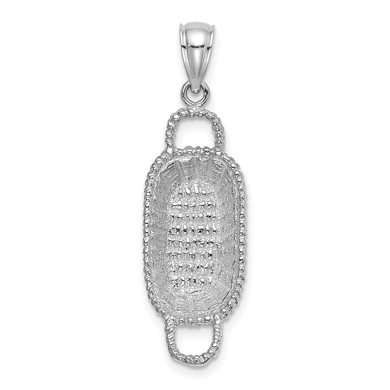 14k White Gold 3-D 2 Handles Rectangular Basket Charm