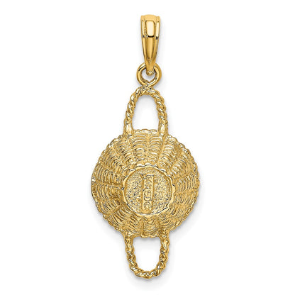 14k Yellow Gold 3-D 2 Handles Round Basket Charm