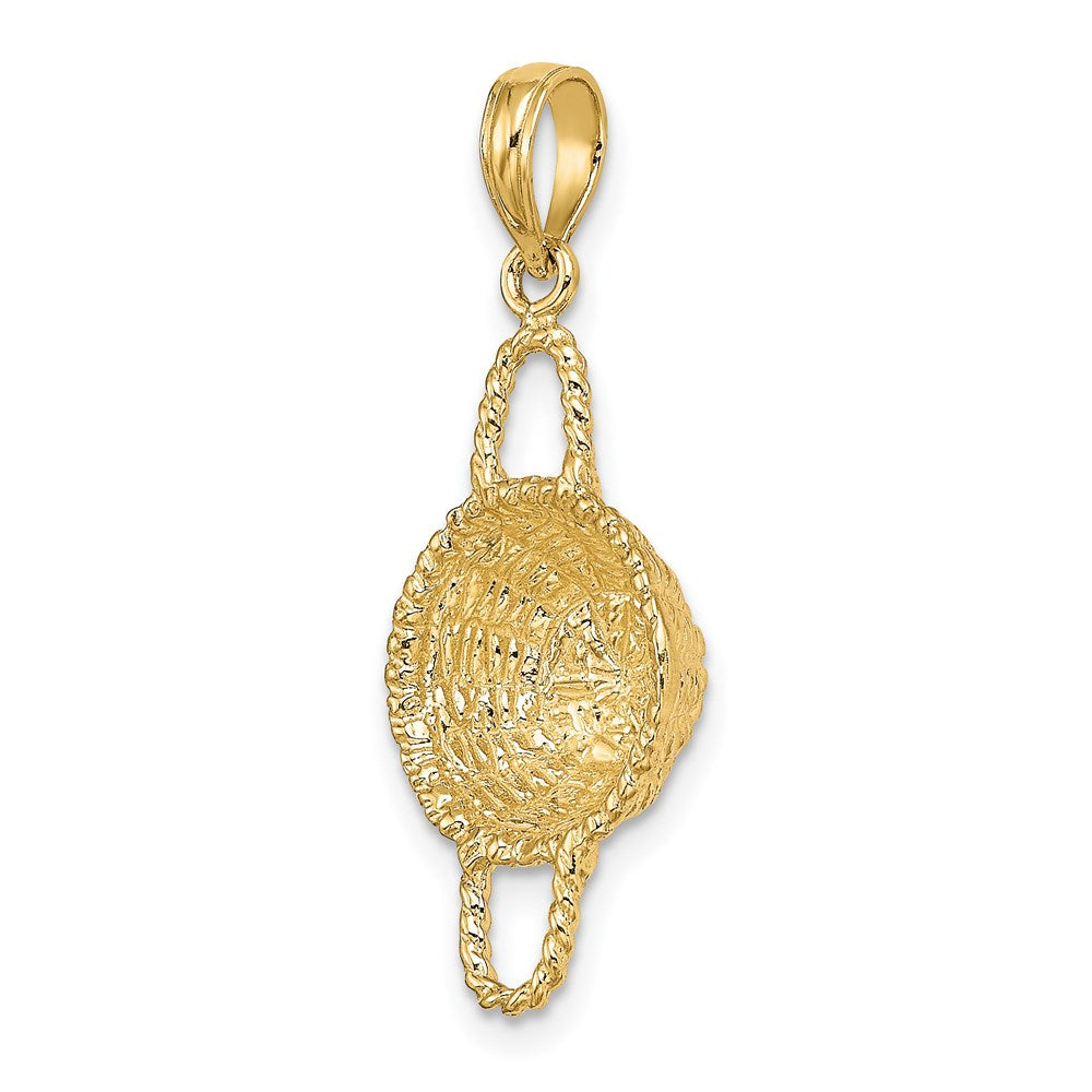 14k Yellow Gold 3-D 2 Handles Round Basket Charm