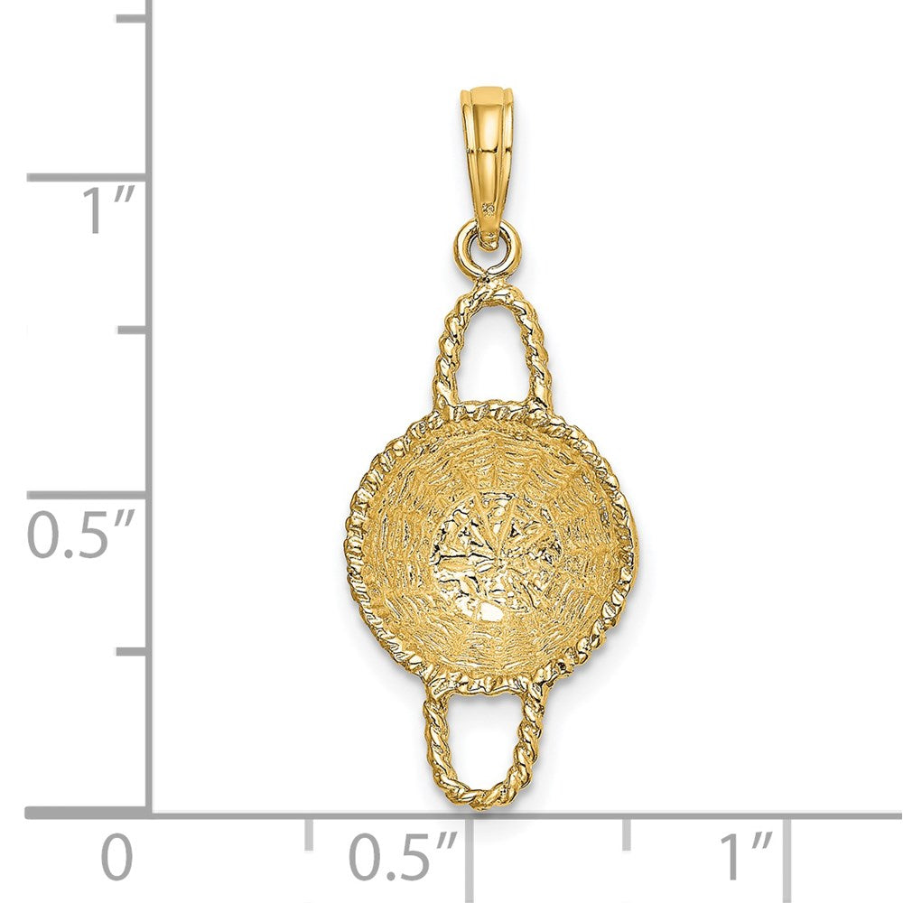 14k Yellow Gold 3-D 2 Handles Round Basket Charm