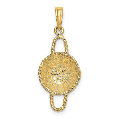 14k Yellow Gold 3-D 2 Handles Round Basket Charm