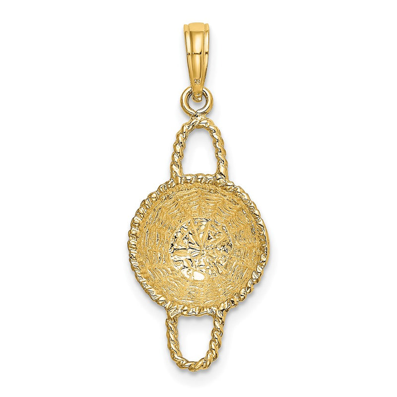 14k Yellow Gold 3-D 2 Handles Round Basket Charm