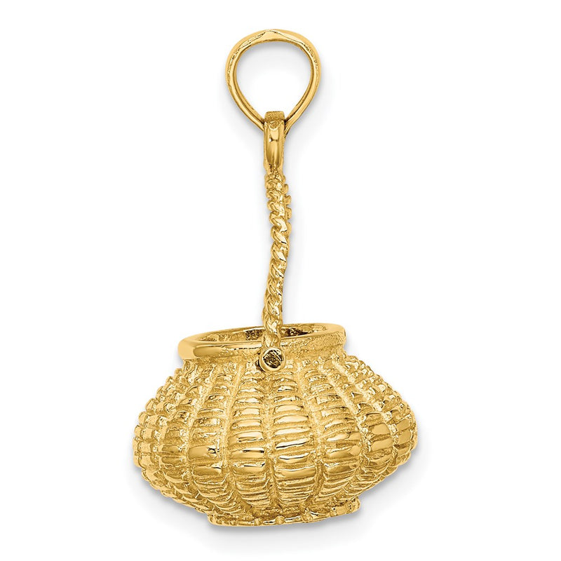 14k Yellow Gold 3-D Moveable Handle Flower Basket Charm