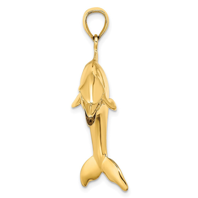 14k Yellow Gold 3-D Polished Jumping Dolphin Charm