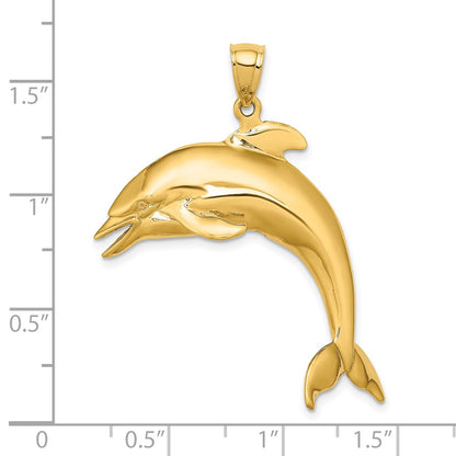 14k Yellow Gold 3-D Polished Jumping Dolphin Charm