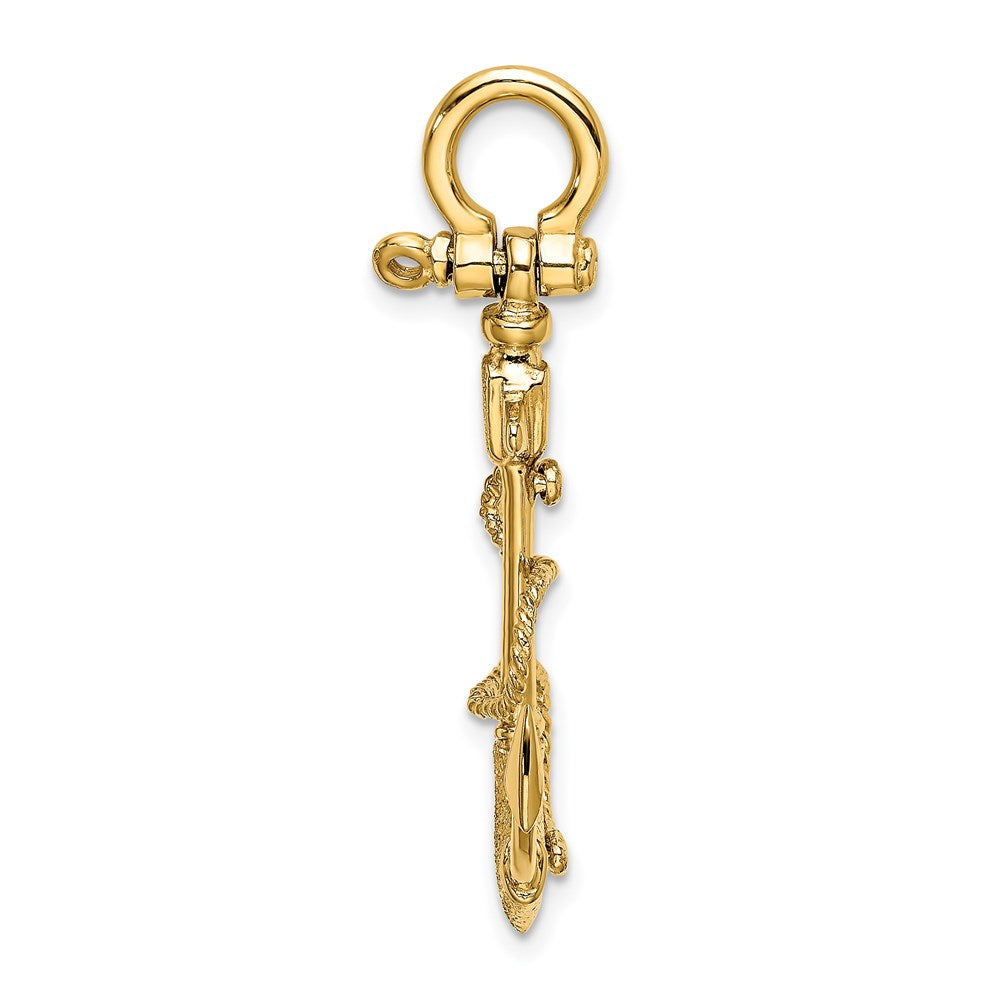 14k Yellow Gold 3-D Textured Anchor w/Rope and Shackle Bail Charm