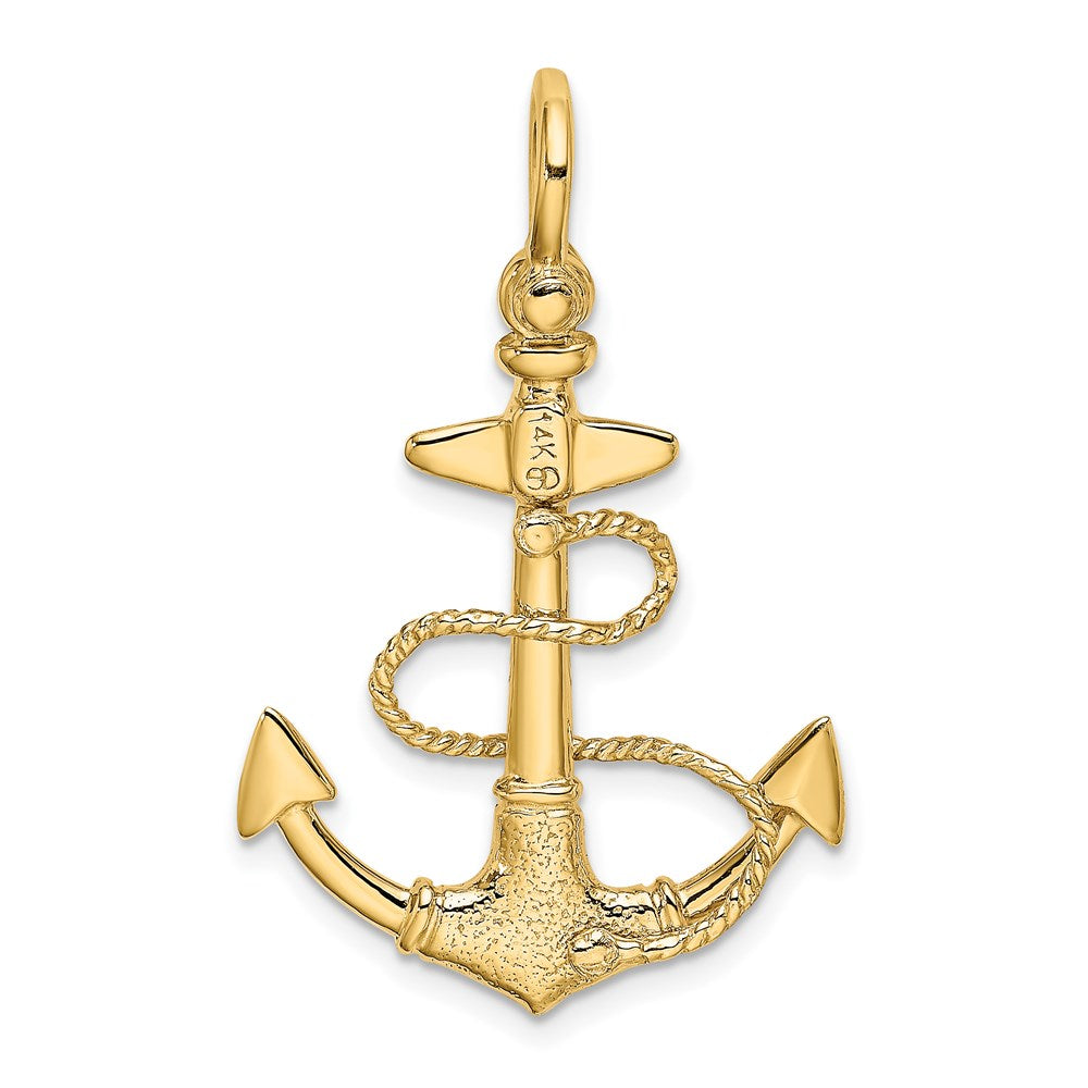 14k Yellow Gold 3-D Textured Anchor w/Rope and Shackle Bail Charm