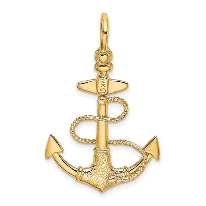 14k Yellow Gold 3-D Textured Anchor w/Rope and Shackle Bail Charm