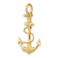 14k Yellow Gold 3-D Textured Anchor w/Rope and Shackle Bail Charm