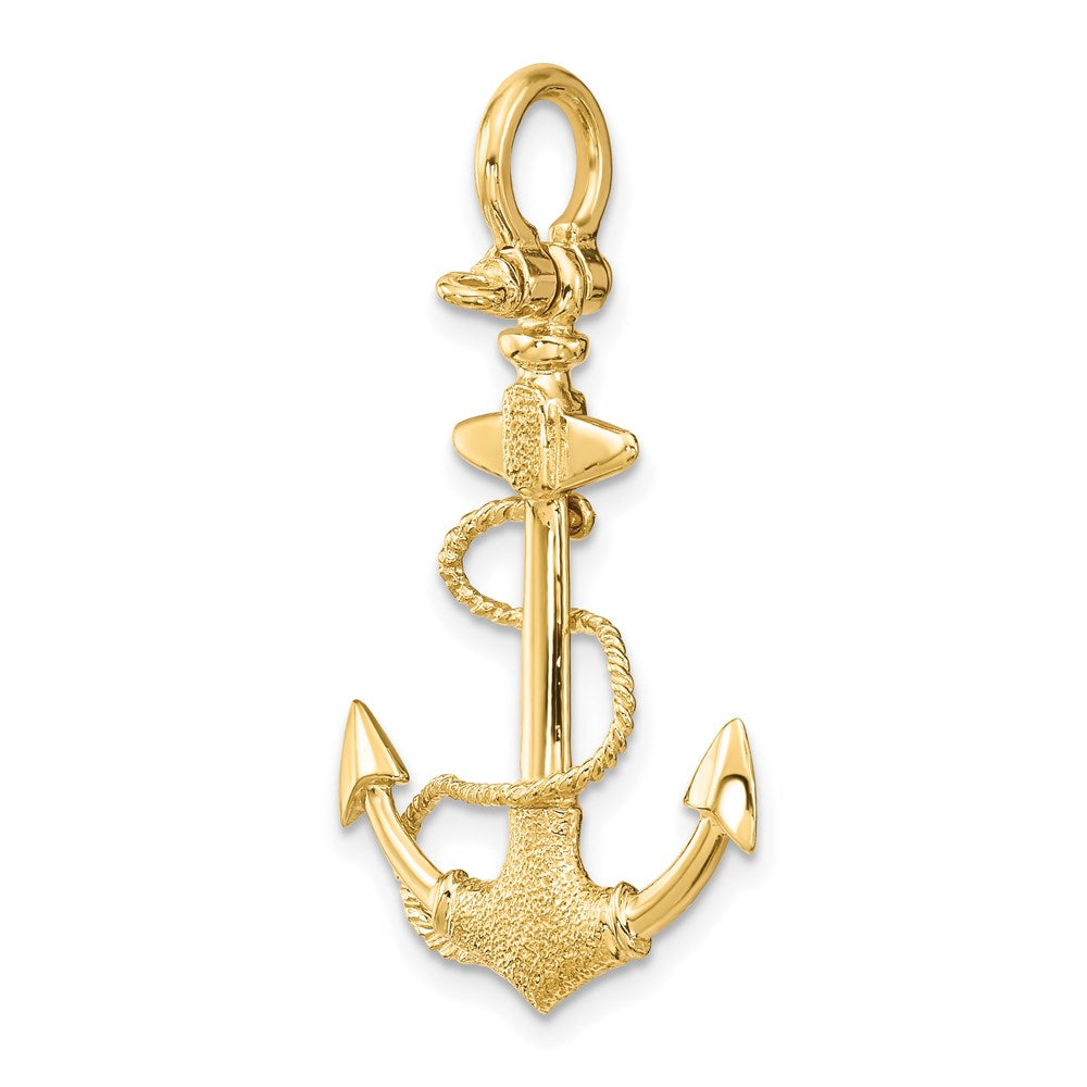 14k Yellow Gold 3-D Textured Anchor w/Rope and Shackle Bail Charm