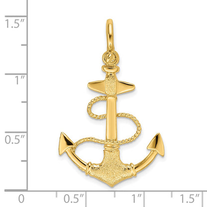 14k Yellow Gold 3-D Textured Anchor w/Rope and Shackle Bail Charm