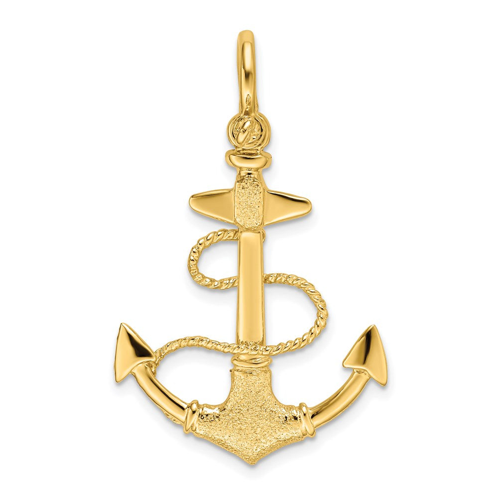 14k Yellow Gold 3-D Textured Anchor w/Rope and Shackle Bail Charm