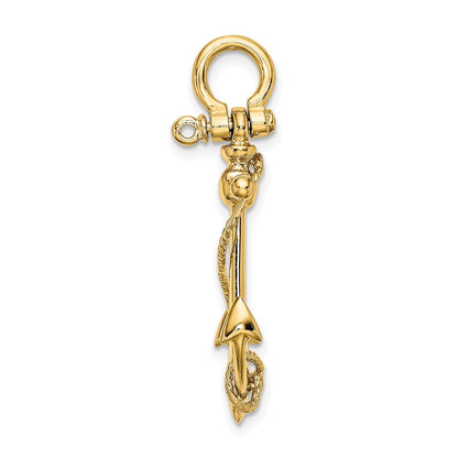 14k Yellow Gold 3-D Anchor W/Long T Bar and Shackle Bail Charm