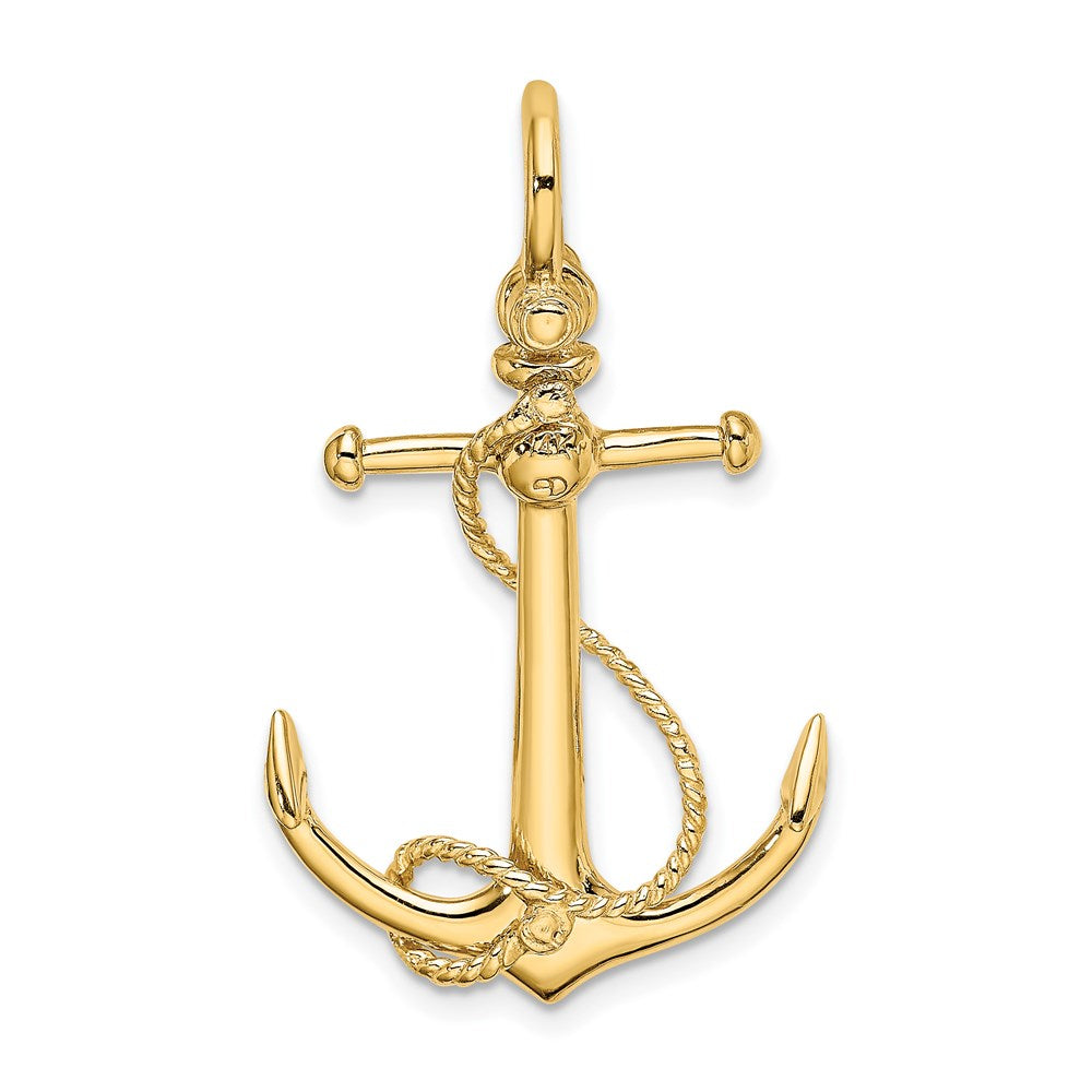 14k Yellow Gold 3-D Anchor W/Long T Bar and Shackle Bail Charm
