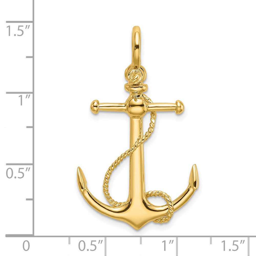 14k Yellow Gold 3-D Anchor W/Long T Bar and Shackle Bail Charm